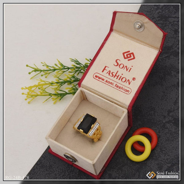 Soni Fashion - ring - 1 Gram Gold Plated Black Stone Lovely Design High-Quality Ring for Men - Style B478