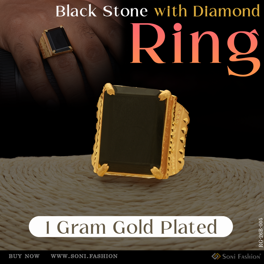 Soni Fashion - ring - 1 Gram Gold Plated Black Stone Ring for Men | Handmade Rhodium Ring - Style B005
