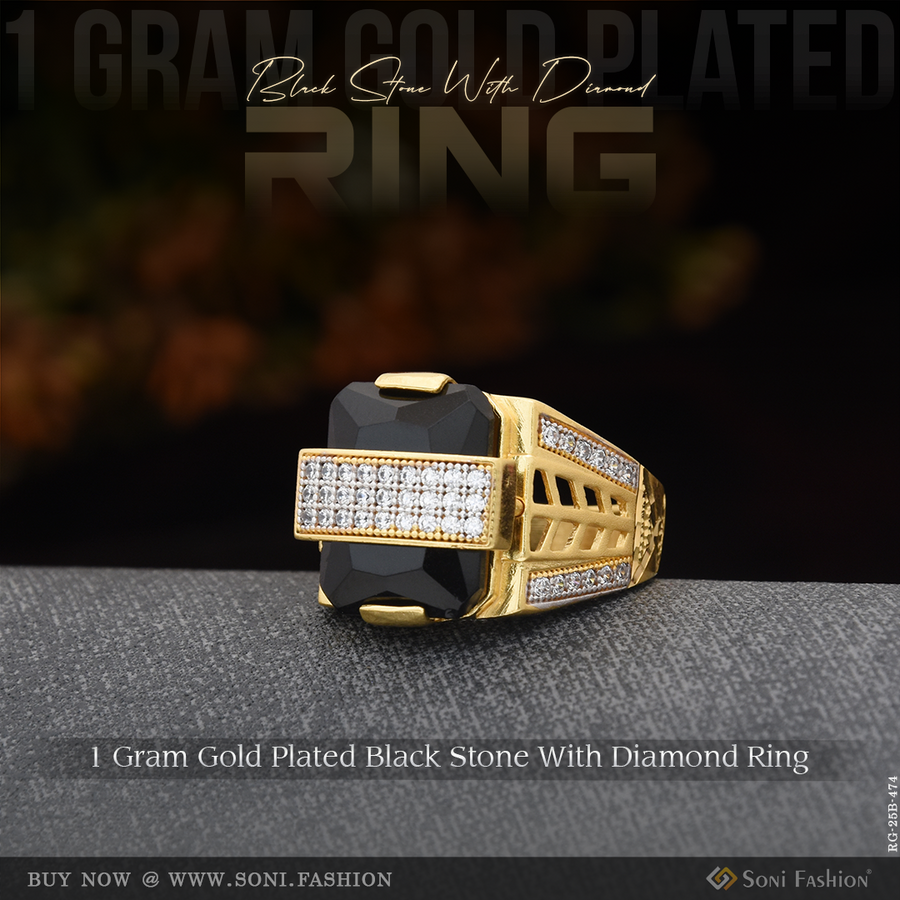 Soni Fashion - ring - 1 Gram Gold Plated Black Stone Ring for Men | Rhodium Gift Jewellery - Style B474