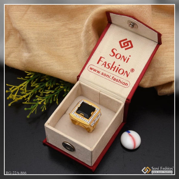 Soni Fashion - ring - 1 Gram Gold Plated Black Stone With Diamond Antique Design Ring - Style A866