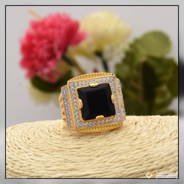 Soni Fashion - ring - 1 Gram Gold Plated Black Stone With Diamond Antique Design Ring - Style A866