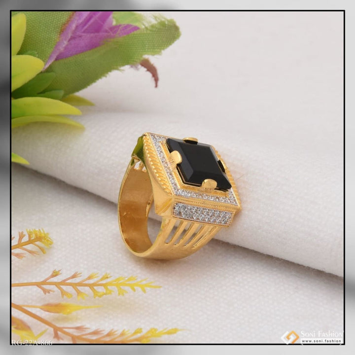 Soni Fashion - ring - 1 Gram Gold Plated Black Stone With Diamond Antique Design Ring - Style A866