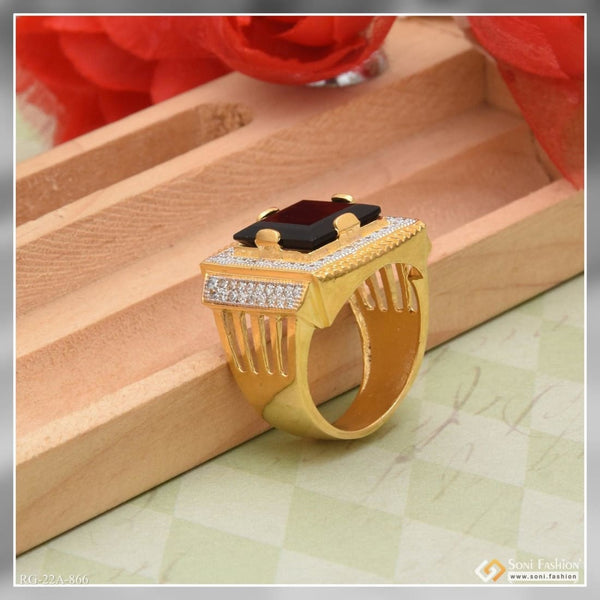Soni Fashion - ring - 1 Gram Gold Plated Black Stone With Diamond Antique Design Ring - Style A866