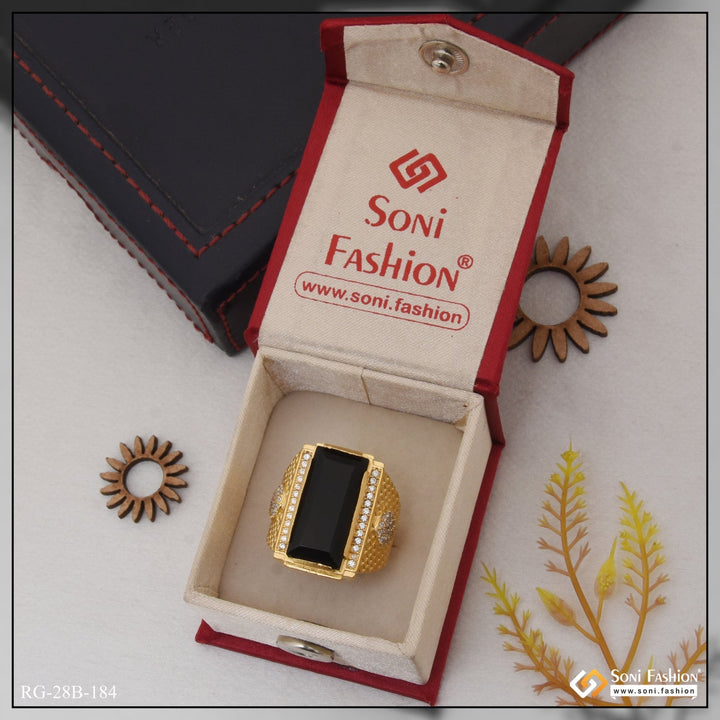 Soni Fashion - ring - 1 Gram Gold Plated Black stone with Diamond Best Quality Ring for Men - Style B184