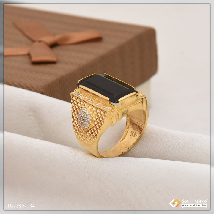 Soni Fashion - ring - 1 Gram Gold Plated Black stone with Diamond Best Quality Ring for Men - Style B184