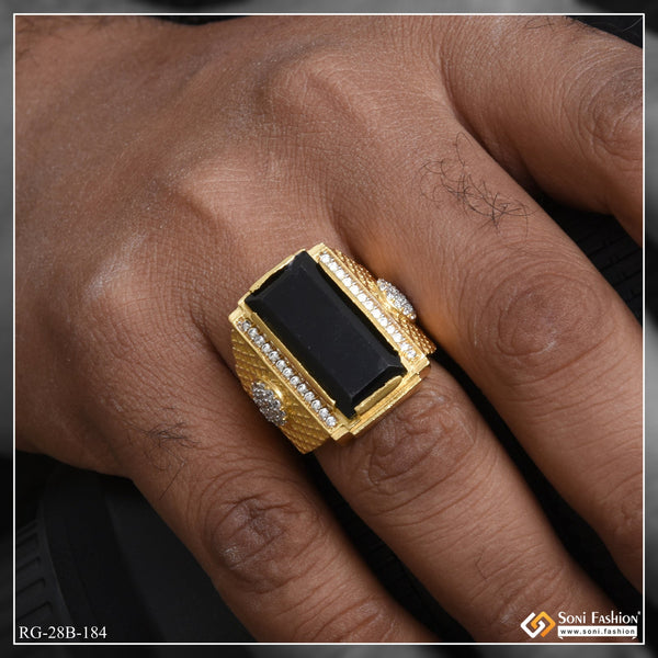 Soni Fashion - ring - 1 Gram Gold Plated Black stone with Diamond Best Quality Ring for Men - Style B184