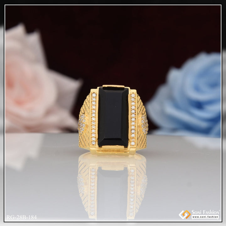 Soni Fashion - ring - 1 Gram Gold Plated Black stone with Diamond Best Quality Ring for Men - Style B184
