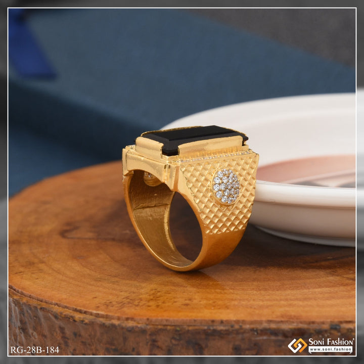 Soni Fashion - ring - 1 Gram Gold Plated Black stone with Diamond Best Quality Ring for Men - Style B184