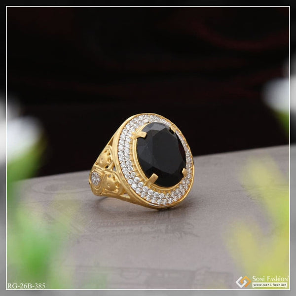 Soni Fashion - ring - 1 Gram Gold Plated Black Stone with Diamond Best Quality Ring for Men - Style B385