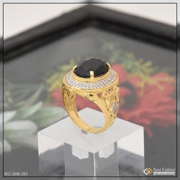 Soni Fashion - ring - 1 Gram Gold Plated Black Stone with Diamond Best Quality Ring for Men - Style B385