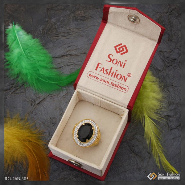 Soni Fashion - ring - 1 Gram Gold Plated Black Stone with Diamond Best Quality Ring for Men - Style B385
