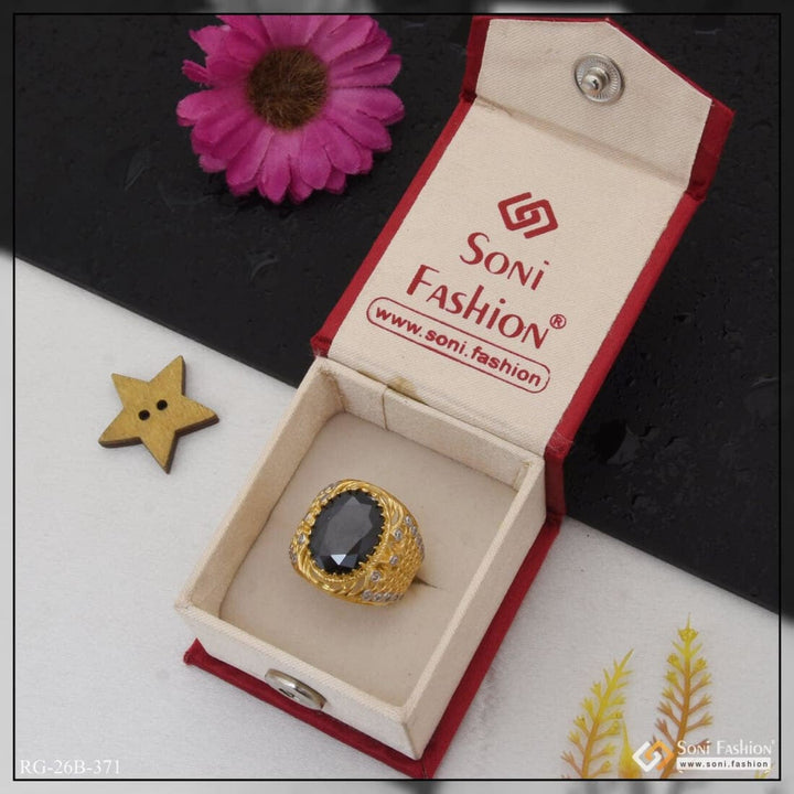 Soni Fashion - ring - 1 Gram Gold Plated Black Stone With Diamond Hand-crafted Ring For Men - Style B371