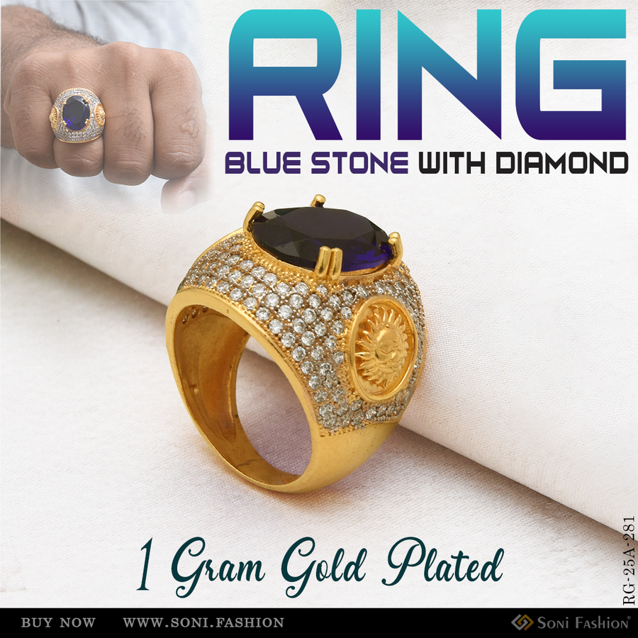 Soni Fashion - ring - 1 Gram Gold Plated Blue Stone Ring for Men | Round Rhodium Jewellery - Style A281