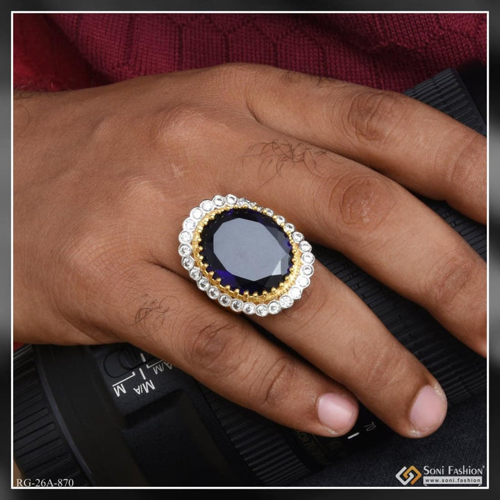 Soni Fashion - ring - 1 Gram Gold Plated Blue Stone with Diamond Artisanal Design Ring - Style A870