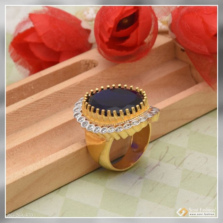 Soni Fashion - ring - 1 Gram Gold Plated Blue Stone with Diamond Artisanal Design Ring - Style A870
