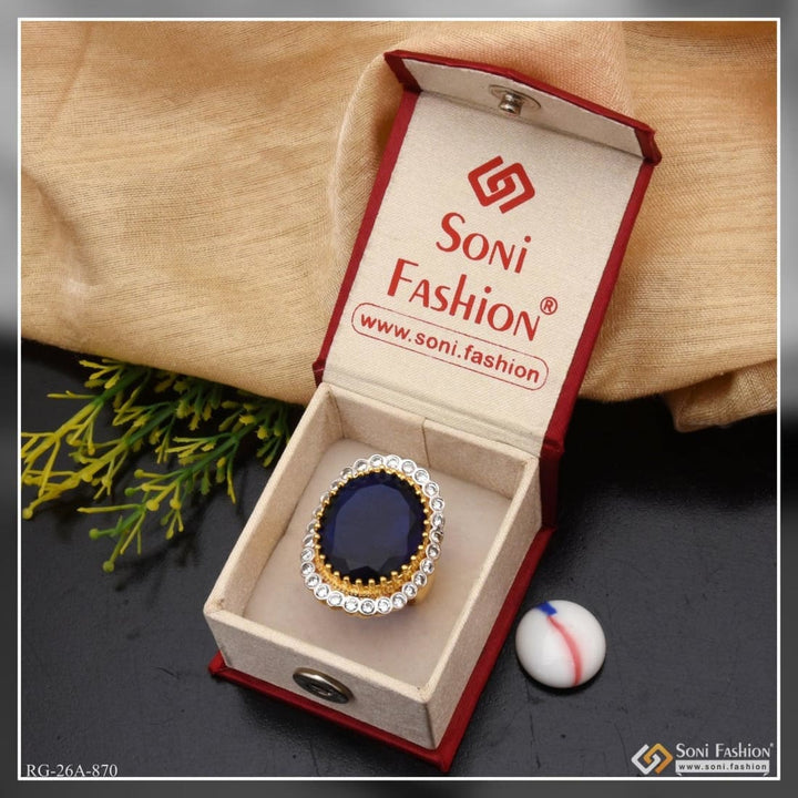 Soni Fashion - ring - 1 Gram Gold Plated Blue Stone with Diamond Artisanal Design Ring - Style A870