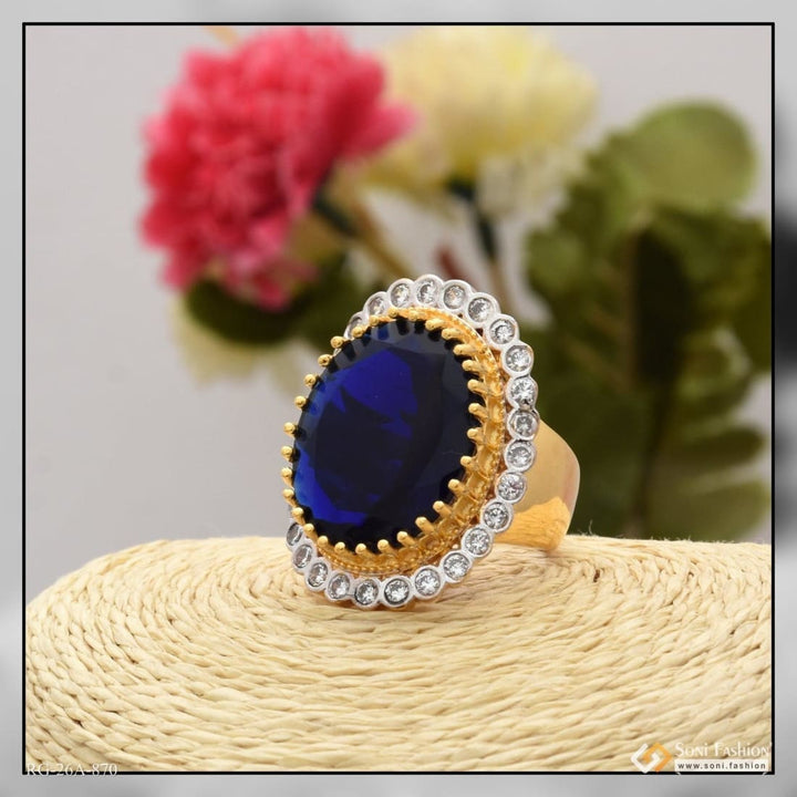 Soni Fashion - ring - 1 Gram Gold Plated Blue Stone with Diamond Artisanal Design Ring - Style A870