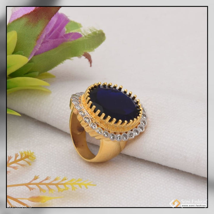Soni Fashion - ring - 1 Gram Gold Plated Blue Stone with Diamond Artisanal Design Ring - Style A870
