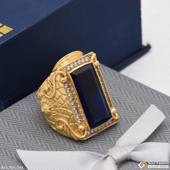 Soni Fashion - ring - 1 Gram Gold Plated Blue Stone With Diamond Best Quality Ring For Men - Style A244