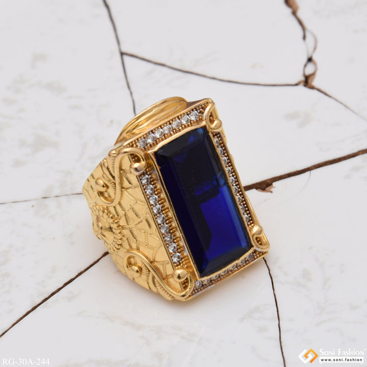 Soni Fashion - ring - 1 Gram Gold Plated Blue Stone With Diamond Best Quality Ring For Men - Style A244