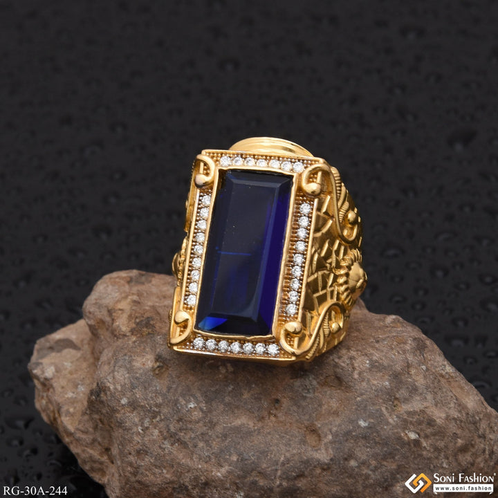 Soni Fashion - ring - 1 Gram Gold Plated Blue Stone With Diamond Best Quality Ring For Men - Style A244