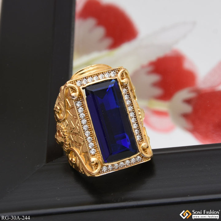 Soni Fashion - ring - 1 Gram Gold Plated Blue Stone With Diamond Best Quality Ring For Men - Style A244