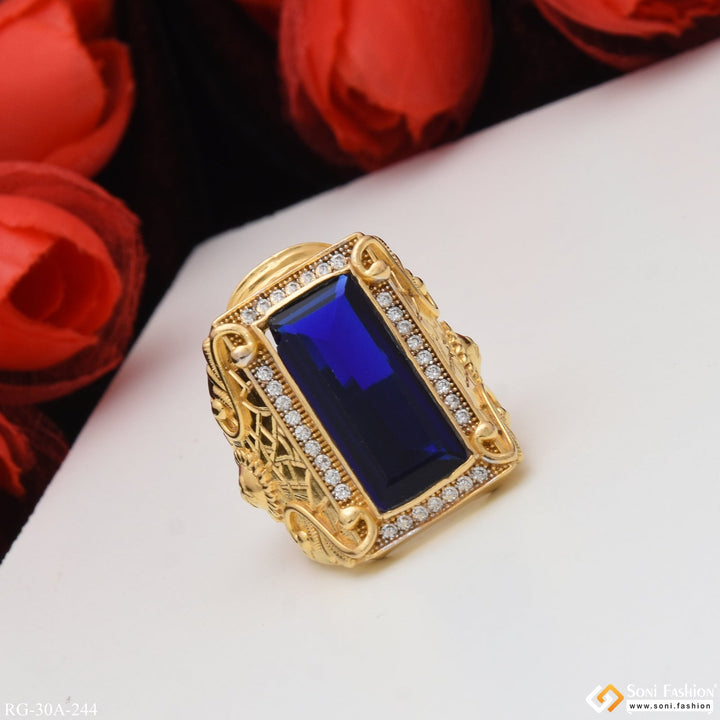 Soni Fashion - ring - 1 Gram Gold Plated Blue Stone With Diamond Best Quality Ring For Men - Style A244