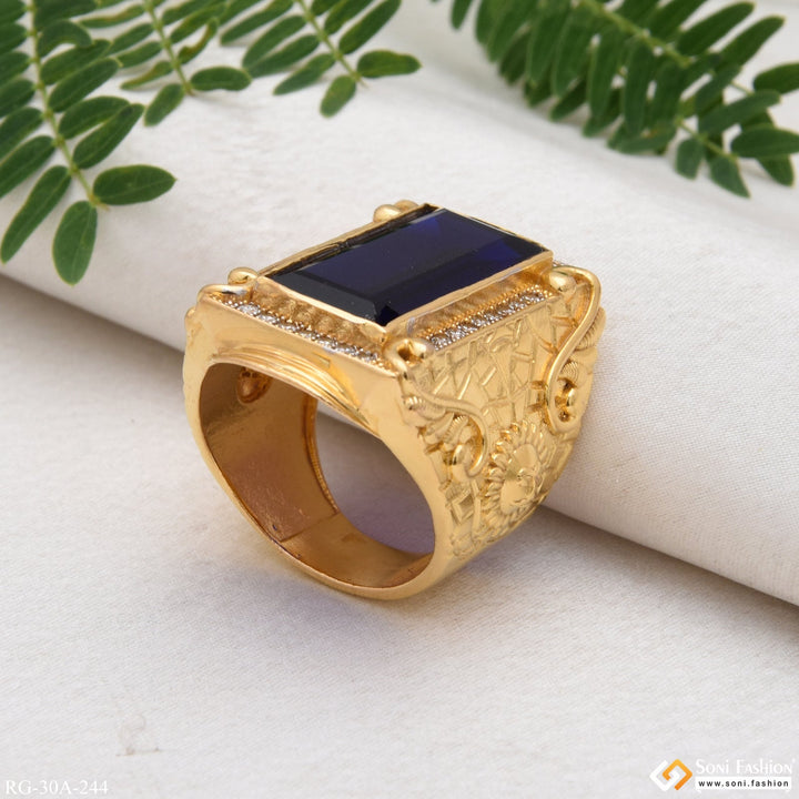 Soni Fashion - ring - 1 Gram Gold Plated Blue Stone With Diamond Best Quality Ring For Men - Style A244