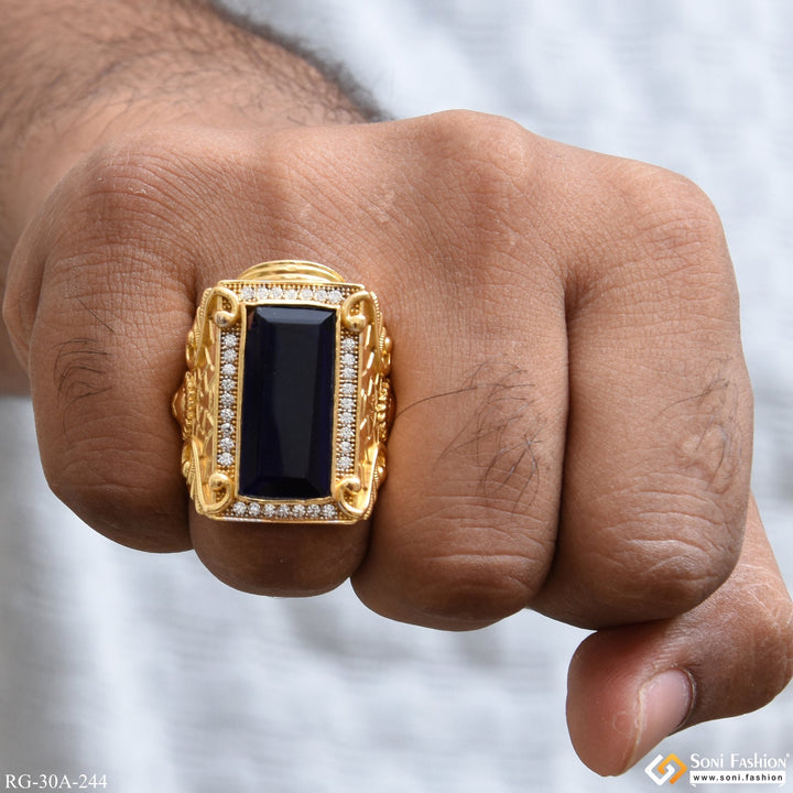 Soni Fashion - ring - 1 Gram Gold Plated Blue Stone With Diamond Best Quality Ring For Men - Style A244