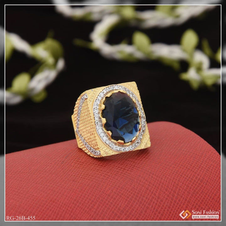 Soni Fashion - ring - 1 Gram Gold Plated Blue Stone with Diamond Best Quality Ring for Men - Style B455