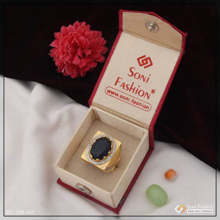 Soni Fashion - ring - 1 Gram Gold Plated Blue Stone with Diamond Best Quality Ring for Men - Style B455