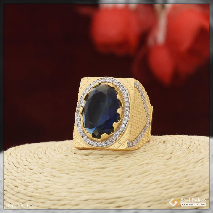 Soni Fashion - ring - 1 Gram Gold Plated Blue Stone with Diamond Best Quality Ring for Men - Style B455