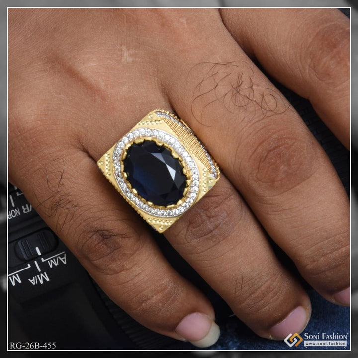 Soni Fashion - ring - 1 Gram Gold Plated Blue Stone with Diamond Best Quality Ring for Men - Style B455