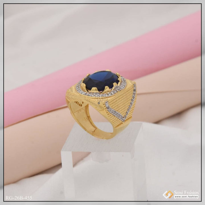 Soni Fashion - ring - 1 Gram Gold Plated Blue Stone with Diamond Best Quality Ring for Men - Style B455