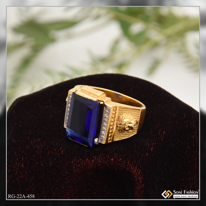 Soni Fashion - ring - 1 Gram Gold Plated Blue Stone with Diamond Glittering Design Ring - Style A458