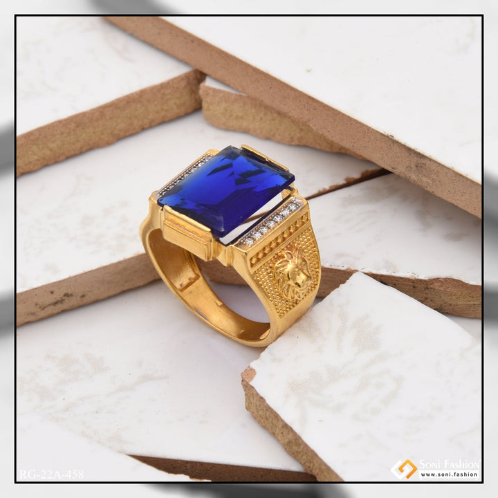Soni Fashion - ring - 1 Gram Gold Plated Blue Stone with Diamond Glittering Design Ring - Style A458