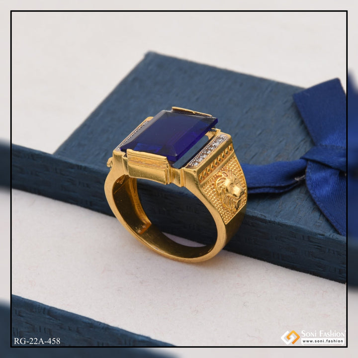 Soni Fashion - ring - 1 Gram Gold Plated Blue Stone with Diamond Glittering Design Ring - Style A458