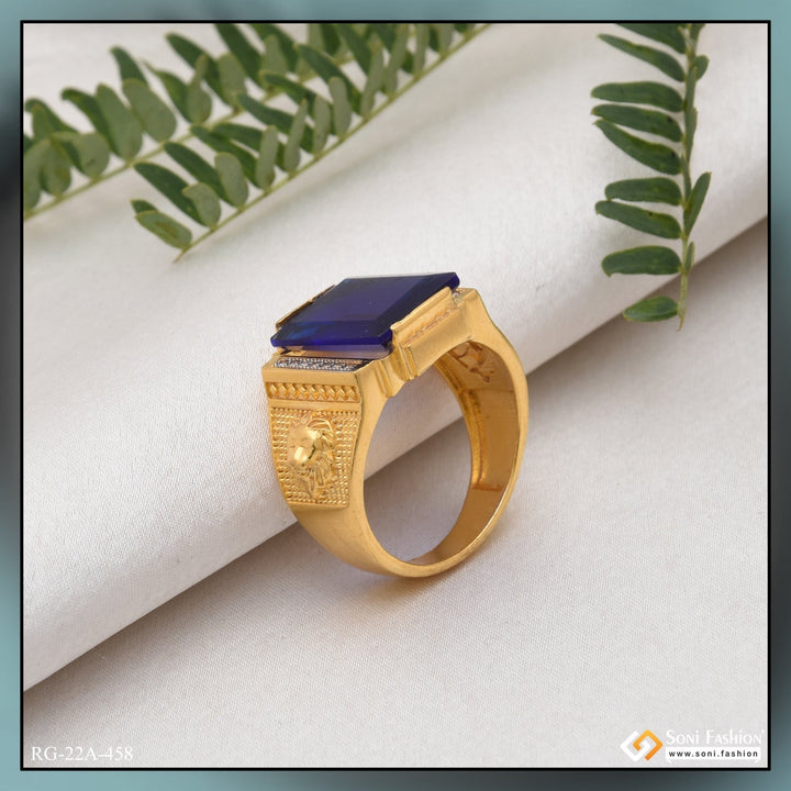 Soni Fashion - ring - 1 Gram Gold Plated Blue Stone with Diamond Glittering Design Ring - Style A458