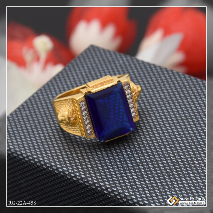 Soni Fashion - ring - 1 Gram Gold Plated Blue Stone with Diamond Glittering Design Ring - Style A458
