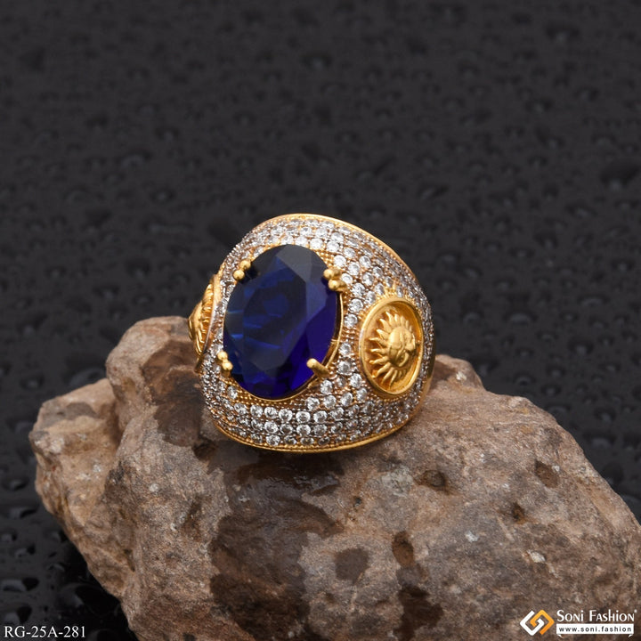 Soni Fashion - ring - 1 Gram Gold Plated Blue Stone with Diamond Gorgeous Design Ring - Style A281