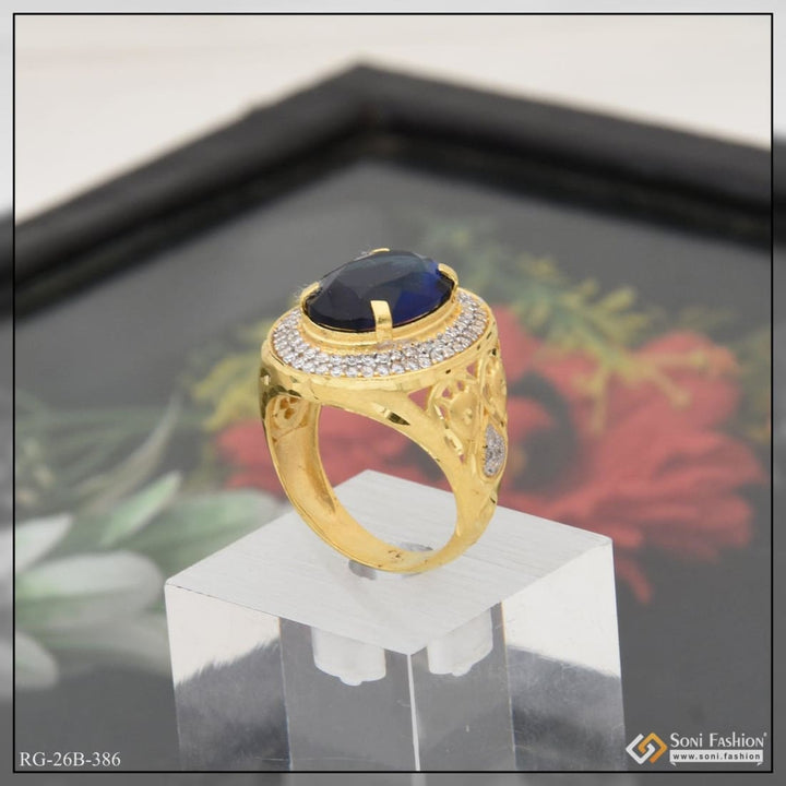 Soni Fashion - ring - 1 Gram Gold Plated Blue Stone With Diamond Hand-crafted Ring For Men - Style B386