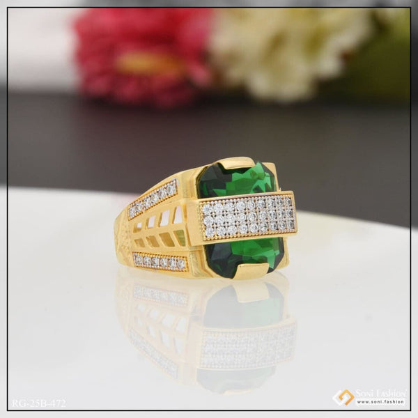 Soni Fashion - ring - 1 Gram Gold Plated Green Stone With Diamond Awesome Design Ring For Men - Style B472