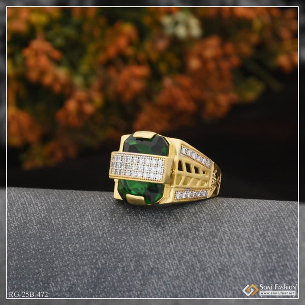 Soni Fashion - ring - 1 Gram Gold Plated Green Stone With Diamond Awesome Design Ring For Men - Style B472