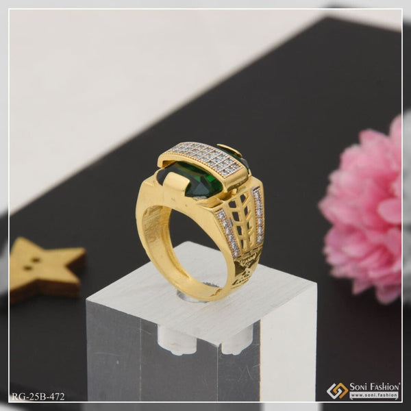 Soni Fashion - ring - 1 Gram Gold Plated Green Stone With Diamond Awesome Design Ring For Men - Style B472