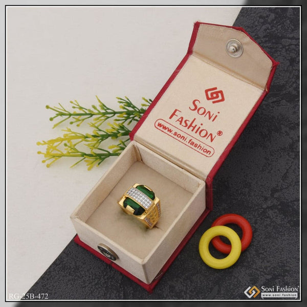 Soni Fashion - ring - 1 Gram Gold Plated Green Stone With Diamond Awesome Design Ring For Men - Style B472