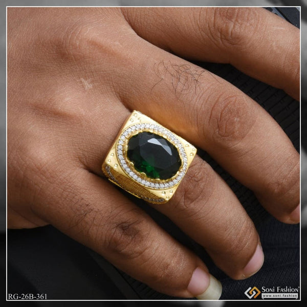 Soni Fashion - ring - 1 Gram Gold Plated Green Stone with Diamond Best Quality Ring for Men - Style B361