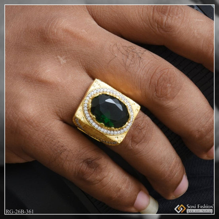 Soni Fashion - ring - 1 Gram Gold Plated Green Stone with Diamond Best Quality Ring for Men - Style B361