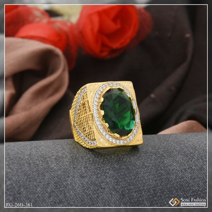 Soni Fashion - ring - 1 Gram Gold Plated Green Stone with Diamond Best Quality Ring for Men - Style B361
