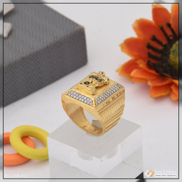 Soni Fashion - ring - 1 Gram Gold Plated Mudra With Diamond Artisanal Design Ring For Men - Style B413