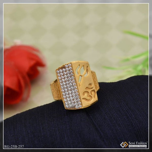 Soni Fashion - ring - 1 Gram Gold Plated Om with Diamond Glittering Design Ring for Men - Style B257